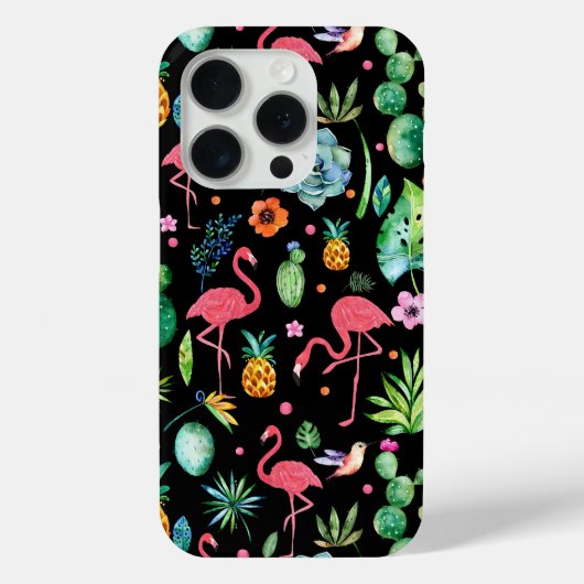 ピンクのフラミンゴ、熱帯の花、多肉植物 Case-Mate iPhoneケース (裏面)