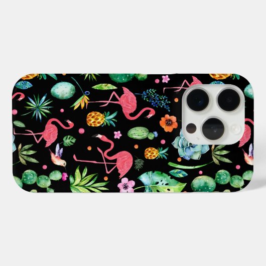 ピンクのフラミンゴ、熱帯の花、多肉植物 Case-Mate iPhoneケース (裏面 (横))