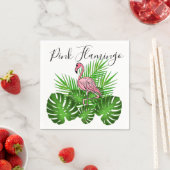 ピンクのフラミンゴ、熱帯ジャングル葉の スタンダードカクテルナプキン (インサイチュ)