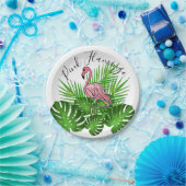 ピンクのフラミンゴ、熱帯ジャングル葉の ペーパープレート (パーティー)