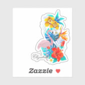 ピンクのフラミンゴ、熱帯花パーソナライズされた- シール (シート)