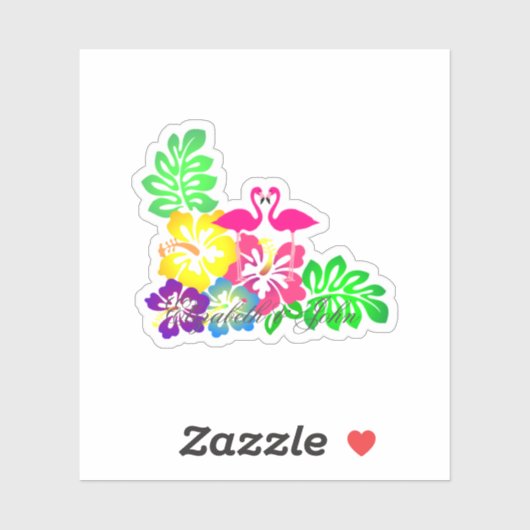 ピンクのフラミンゴ,熱帯花パーソナライズされた- シール (シート)