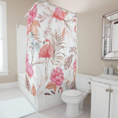 ピンクのフラミンゴ、牡丹の水の色のパターン。 シャワーカーテン (インサイチュ)