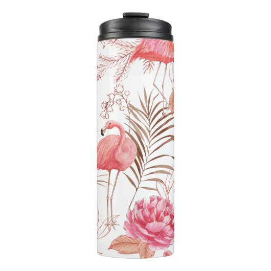ピンクのフラミンゴ、牡丹の水の色のパターン。 タンブラー (正面)
