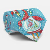 ピンクのフラミンゴ、白いクリスマススノーグローブネックタイ ネクタイ (ロール)