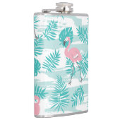 ピンクのフラミンゴ、緑のパーム葉の、トロピカル。 フラスク (右)
