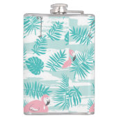 ピンクのフラミンゴ、緑のパーム葉の、トロピカル。 フラスク (裏面)