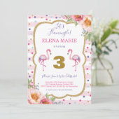 ピンクのフラミンゴ 誕生日 トロピカル パーティー コンフェッティ 招待状 (スタンド正面)