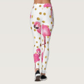 ピンクのフラミンゴ、黄金のドット、水色。 レギンス (裏面)