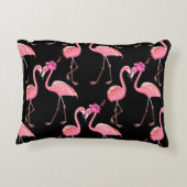 ピンクのフラミンゴ:黒い背景ヴィンテージ アクセントクッション (裏面)