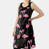 ピンクのフラミンゴ：黒い背景ヴィンテージ エプロン (インサイチュ)