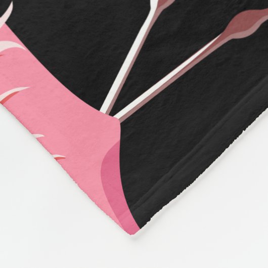 ピンクのフラミンゴ:黒い背景ヴィンテージ フリースブランケット (角)