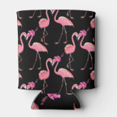 ピンクのフラミンゴ：黒い背景ヴィンテージ 缶クーラー (裏面)
