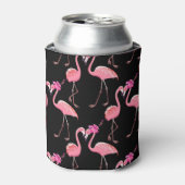 ピンクのフラミンゴ：黒い背景ヴィンテージ 缶クーラー (缶正面)
