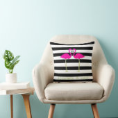 ピンクのフラミンゴ 黒と白のストライプ 個人名入り クッション (椅子)