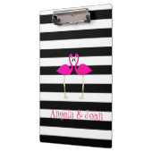 ピンクのフラミンゴ、黒、白ストライプ色パーソナライズされた クリップボード (左)