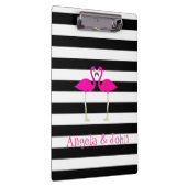 ピンクのフラミンゴ、黒、白ストライプ色パーソナライズされた クリップボード (右)