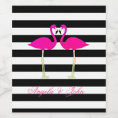 ピンクのフラミンゴ、黒、白ストライプ色パーソナライズされた ワインラベル (シングルラベル)