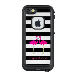 ピンクのフラミンゴ、黒、白ストライプ色パーソナライズされた LifeProof FRÄ’ iPhone SE/5/5sケース