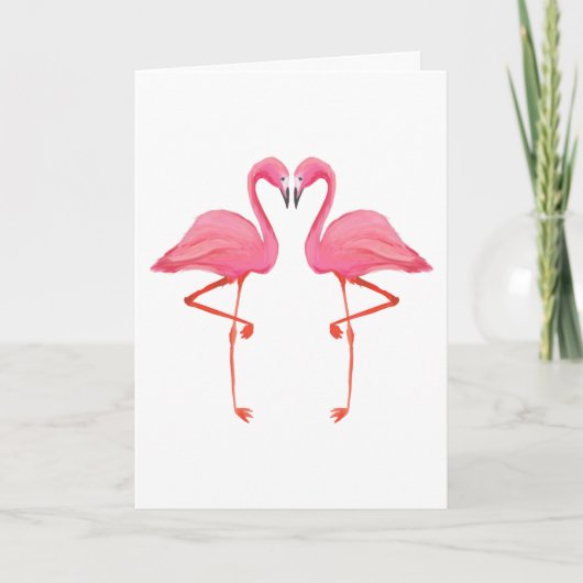 ピンクのフラミンゴ FLAMINGO HEART 結婚記念日おめでとう カード (正面)