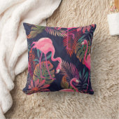 ピンクのフラムが付いた、縫い目のない美しい熱帯パターン クッション (ブランケット)