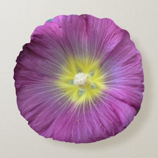 ピンクのフラワーブラシ仕上げポリエステルラウンドスロークッション ラウンドクッション (正面)