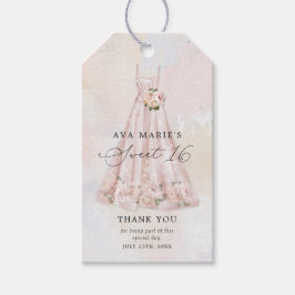 ピンクのフラワーブラッシュ スウィート16 サンクス ギフトタグ