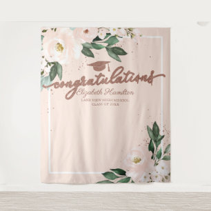 ピンクのフラワーブラッシュ 卒業パーティー フォトブース背景 タペストリー