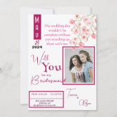 ピンクのフラワーワイン 招待状 (正面)