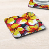 ピンクのフランギパニのフラワーコースター コースター (左側)