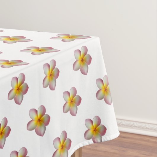 ピンクのフランギパニプルメリア花オンホワイト テーブルクロス (インサイチュ)