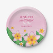 ピンクのフランギパニ花トロピカル結婚ズ ペーパープレート (正面)