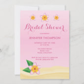 ピンクのフランジパニトロピカルフラワーブライダルシャワー 招待状 (正面)