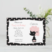 ピンクのフランスのなプードルのOohのlaのla 5x7の誕生日 招待状 (スタンド正面)