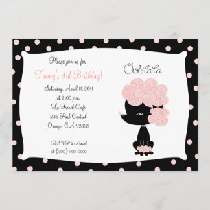 ピンクのフランスのなプードルのOohのlaのla 5x7の誕生日 招待状