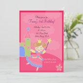 ピンクのフランスのなプードルのOohのlaのla 5x7の誕生日 招待状 (スタンド正面)