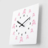 ピンクのフランスのなプードル スクエア壁時計 (傾斜)