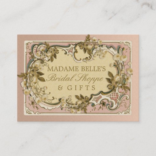 ピンクのフランスのヴィンテージ枠 |バラブライダルブティック 名刺 (正面)