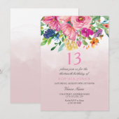 ピンクのフラーシャツ 女の子 12歳 13歳 14歳 誕生日 招待状 (正面/裏面)