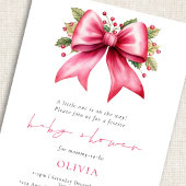 ピンクのフリルリボン クリスマス ベビーシャワー 招待状
