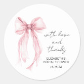 ピンクのフリル飾り ウェディングシャワーのお礼 ラウンドシール (正面)