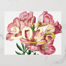 ピンクのフリージアの花　謹賀新年 2027 ゴールド