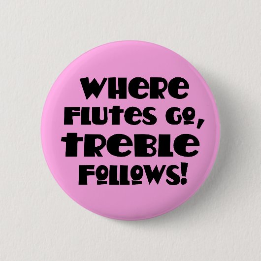 ピンクのフルートの高音域音楽ボタン 缶バッジ (正面)