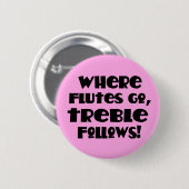 ピンクのフルートの高音域音楽ボタン 缶バッジ (正面&裏面)