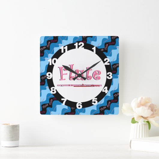 ピンクのフルート模様 スクエア壁時計 (ホーム)