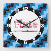 ピンクのフルート模様 スクエア壁時計 (正面)