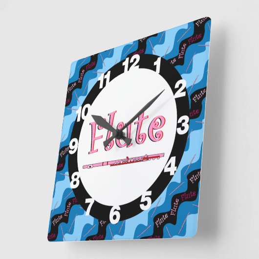 ピンクのフルート模様 スクエア壁時計 (傾斜)