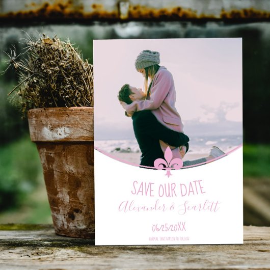 ピンクのフルール・ド・リス写真 セーブ・ザ・デート発表 案内状