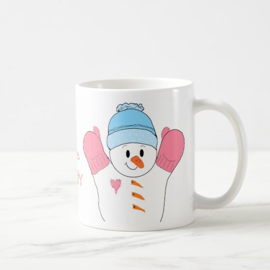 ピンクのフレンシーな雪だるま コーヒーマグカップ (右)