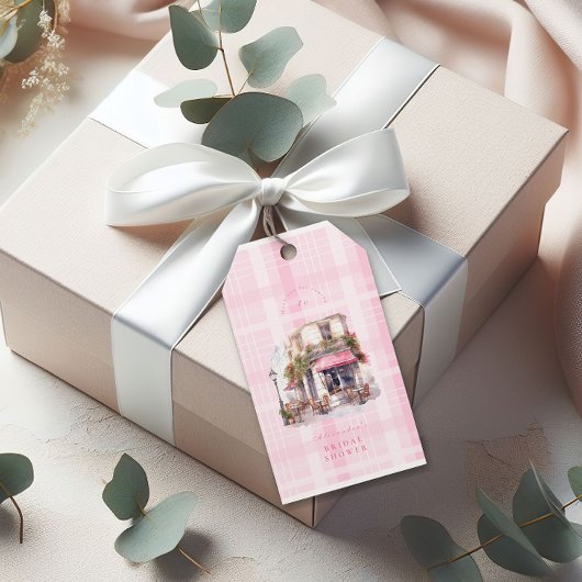 ピンクのフレンチカフェ ブライダルシャワー ギフトタグ